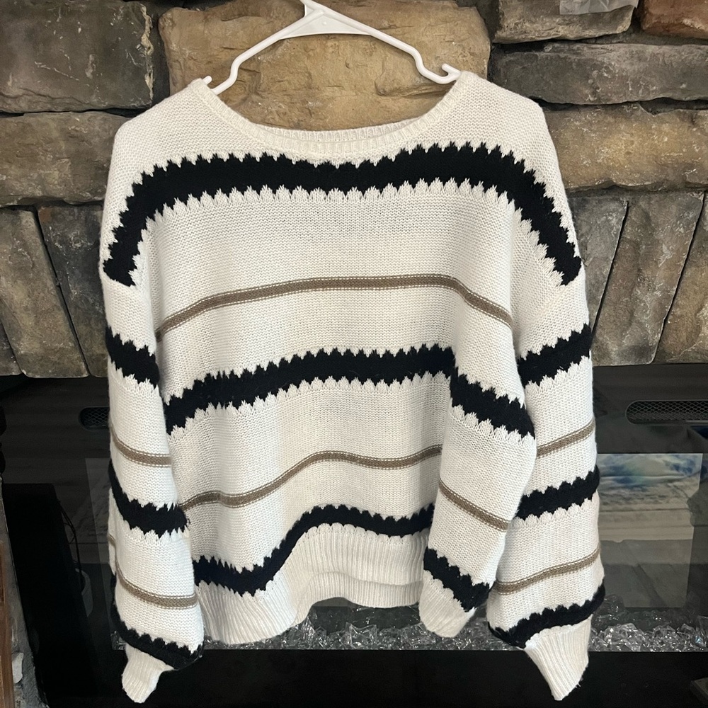 SHEIN Black, White, and Brown Striped Sweater